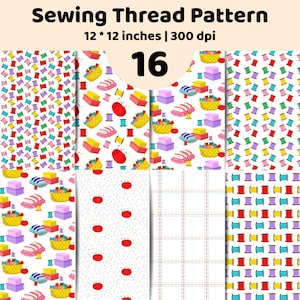 Sewing Digital Paper Bundle | Seamless Thread Spool Patterns | Colorful Craft Tailor Print Set