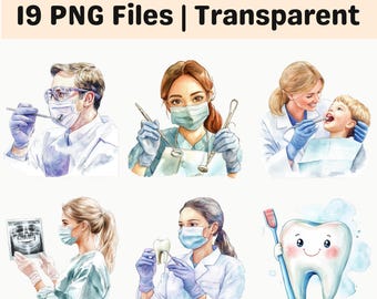 19 Dentist Clipart PNG Bundle Dental Care Tooth Doctor Sublimation Set