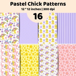 Easter Chick Seamless Pattern Bundle Cute Baby Chicken Egg Print Pastel Spring Digital Paper JPG