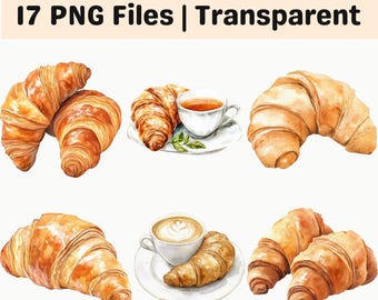 17 Croissant Clipart PNG Bundle French Bakery Pastry Sublimation Set