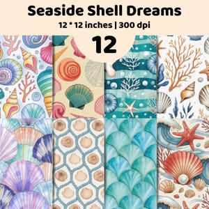 Seashell Coastal Digital Paper Bundle | Ocean Shell Seamless Patterns | Beach Scrapbook Print Set