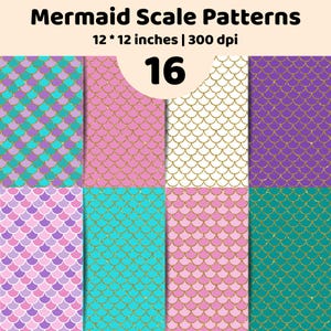 Mermaid Scale Digital Paper | Fish Scale Seamless Patterns | Pastel Ocean Glitter Background Pack