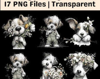 Spring Puppy Clipart Bundle PNG Cute Floral Dog Sublimation Set
