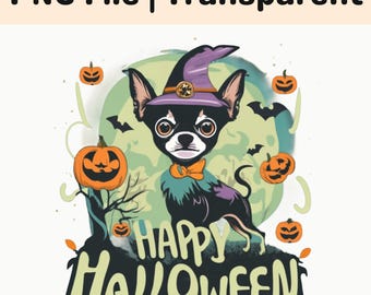 Happy Halloween Dog PNG Witch Puppy Pumpkin Bat Sublimation Shirt Design