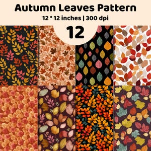 Autumn Leaves Digital Paper Bundle | Seamless Fall Foliage Patterns | Orange Brown Nature Print Set