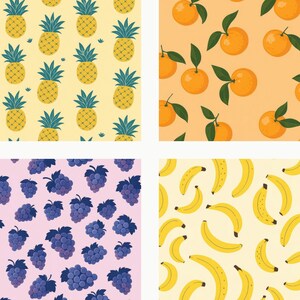 Colorful Fruit Pattern Bundle Banana Strawberry Citrus Digital Paper Summer Print