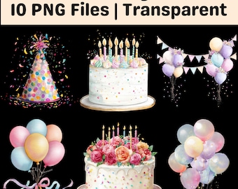 Teen Birthday Clipart Bundle | Party Cake Balloon PNG Set | Celebration Invitation Illustration Pack