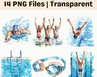 Swimming Clipart Bundle PNG Swimmer Pool Water Sport Sublimation Set