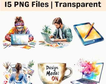 Graphic Designer Clipart Bundle PNG Creative Workspace Sublimation Set