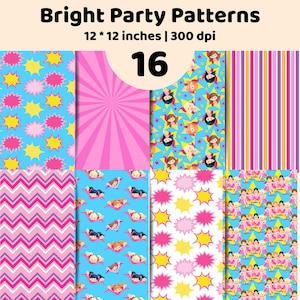 Colorful Seamless Pattern Bundle Stars Stripes Polka Dot Digital Paper Party Background
