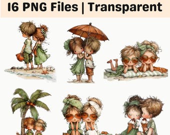 Summer Kids Clipart Bundle PNG Cute Beach Children Sublimation Set
