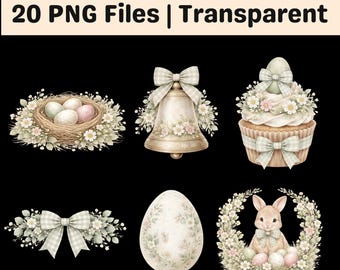 Neutral Easter Bunny Clipart Bundle PNG Vintage Spring Sublimation Set