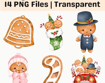 Gingerbread Clipart Bundle PNG Cute Christmas Cookie Sublimation Set