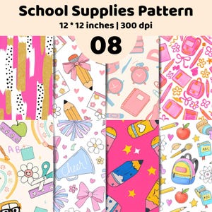 Classroom Supply Seamless Patterns | School Theme Digital Paper | Educational Stationery Background Pack