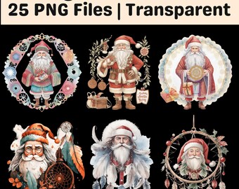 Vintage Santa Clipart Bundle PNG Classic Christmas Sublimation Set
