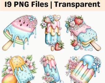 Pastel Ice Cream Clipart Bundle PNG Cute Popsicle Summer Sublimation Set