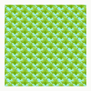 May include: A repeating pattern featuring stylized green pineapple tops arranged in a grid formation against a solid light blue background. The design consists of multiple rows of pointed, leafy green shapes that create a consistent graphic texture.