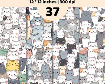 猫のデジタルペーパーバンドル｜シームレスな子猫パターン｜ペット好きのための動物背景セット