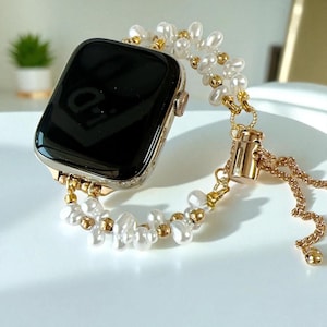 Freshwater Pearl Apple Watch Band: Dainty Chain iWatch Strap