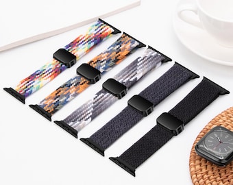 Braided magnetic buckle adjustable for Apple Watch band: hand-woven nylon with elastic fit