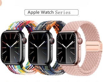 Braided magnetic buckle adjustable for Apple Watch band: hand-woven nylon with elastic fit