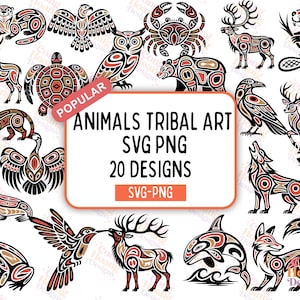 Animals Tribal Art SVG PNG Bundle, Totem Animal Svg Bundle, Nature Art Svg Bundle, Silhouette, Tribal Animal, Cricut File