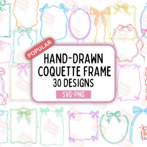 Hand-drawn Coquette Frame SVG PNG, Ribbon Frame, Pastel Bow, Coquette Frame Svg Bundle, Halloween Svg Bundle, Silhouette, Cricut File