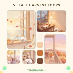 Fall Stream Backgrounds, 5 Animated Autumn Loops, Pumpkin Window, Rainy Study, Harvest Porch, OBS