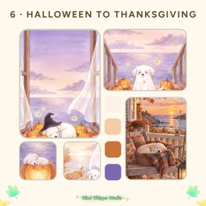 Halloween- und Thanksgiving-Live-Hintergründe, 6 animierte Welpen-Sperrbildschirme, Kürbis-Nickerchen, Kuchen, Herbstschaukel, iPhone