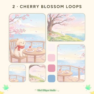 春の小川の背景、アニメーション付き桜のループ2種類、海辺のテラス、ピクニックの花びら、Twitch OBS