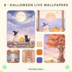 Fondos de pantalla animados de Halloween para teléfono, 8 pantallas de bloqueo animadas, bucles de vídeo de cachorros calabaza en movimiento, iPhone y Android