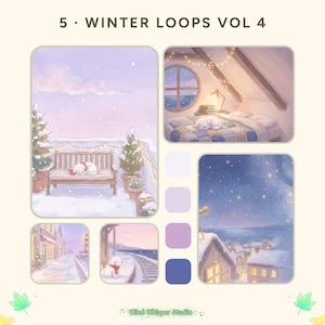 Winter Stream Backgrounds Vol 4, 5 Animated Loops, Snowy Rooftop, Attic Window, Telescope, OBS