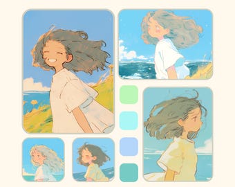 Lo-Fi Anime Girl 4K Desktop Wallpaper Set: 9 gezellige pastelachtergronden (digitale download)