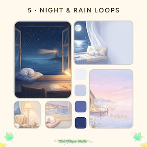 Night and Rain Stream Backgrounds, 5 Animated Loops, Moonlit Window, Rainy Train, Lighthouse, OBS
