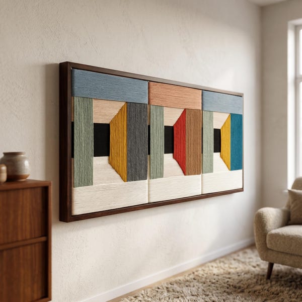 Geometric Textile Wall Art Set, Modern Fiber Art