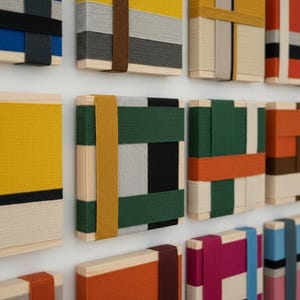 Arte mural textil geométrico hecho a mano – Decoración Japandi escandinava