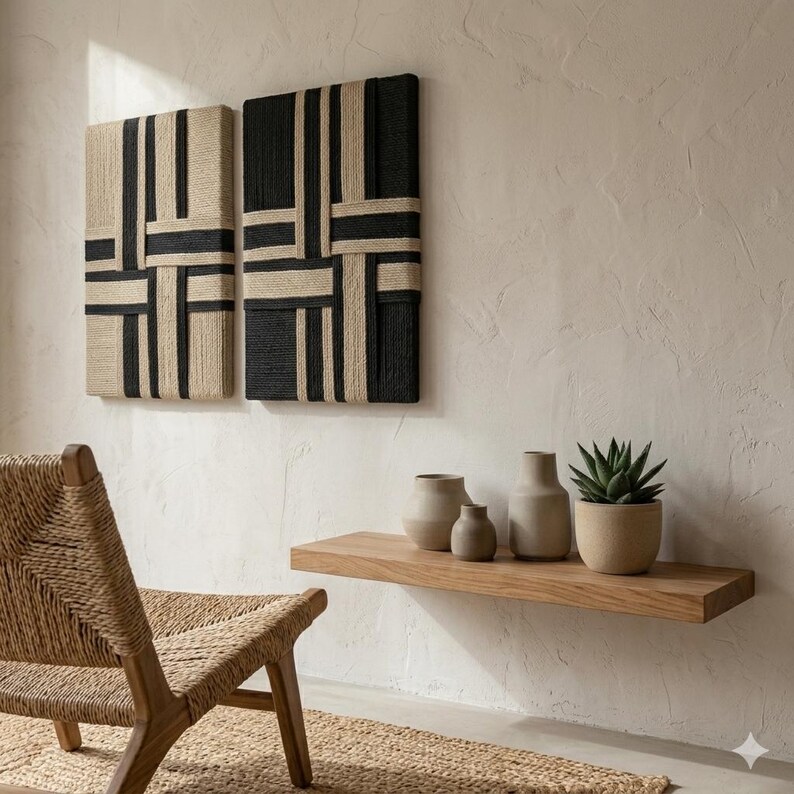 Modern Rope Decor Modern Rope Wall Art Set, Textured Geometric String Decor - Etsy