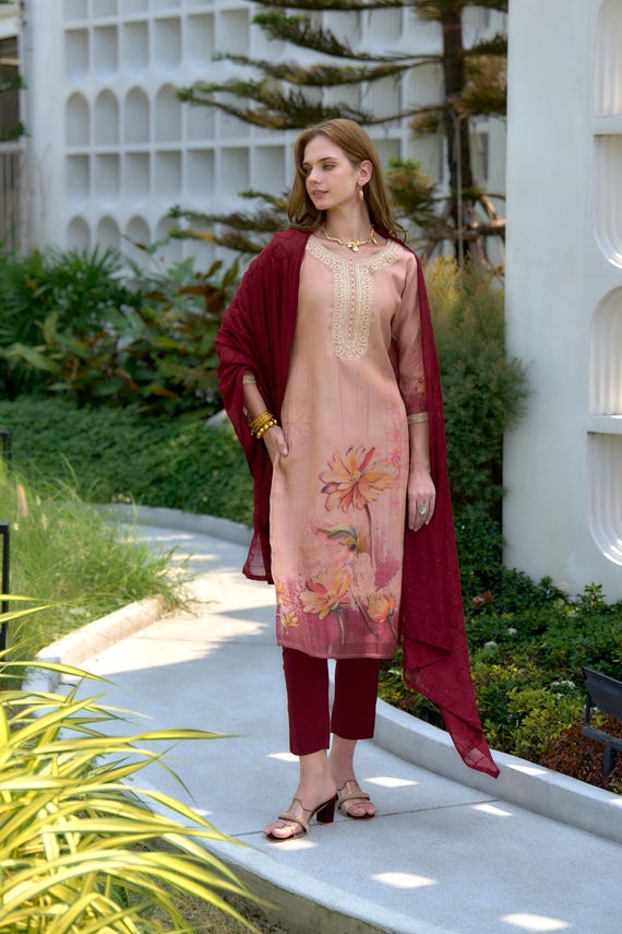 kurti tissue dress design Pure Tissue Hand Work Phulkari Kurti
