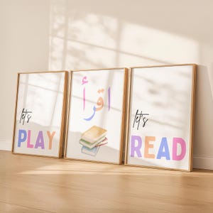 Gravures arabes anglaises Lisons, jouons, gravures d'enfants, chambre de filles, gravures de salle de jeux, décoration de salle de jeux, filles, abc, chambre de bambin, art mural d'enfants