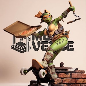 Mutant Turtle Pizza Delivery STL File for 3D Printing, Female Ninja Warrior Statue, Fantasy Collectible Digital Download PDF