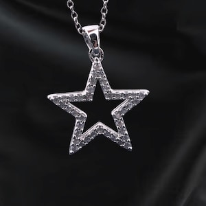 Natural Certified Moissanite Star Charm Necklace With Diamond Star Pendant Necklace  / Star Round Diamond Pendant Gold Necklace 925 Silver
