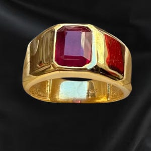 14K Yellow Gold Plated Red Ruby Ring, Men Gold Band Red Gemstone Statement Rings,Engagement Ring, Wedding Ring,Unique Mens Ring,Gift For Him