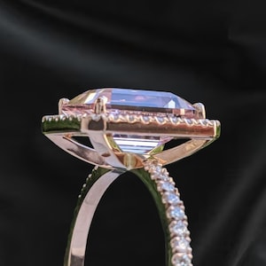 Emerald Cut Morganite Ring, 14K Rose Gold Emerald Cut Morganite Engagement Ring, Emerald Cut Halo Diamond Ring ,handmade ring , Gift For Her