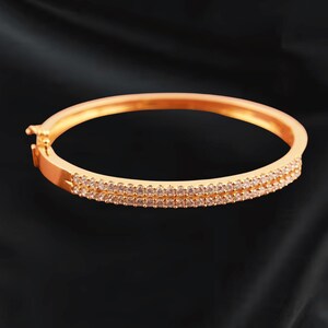 Round Cut Natural Moissanite Bangle Bracelet, 14k Yellow Gold Half Eternity Diamond Bangle, Women&#39;s Wedding Bangle Bracelet, Bangle For Her