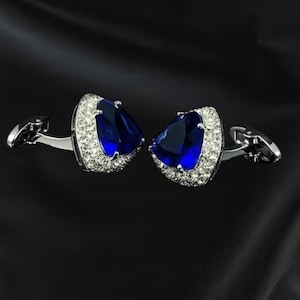 Men&#39;s Suit Cufflinks, Blue Sapphire Cufflinks, Wedding Engagement Cufflink, Blue Suit 925 Silver Cufflinks, Diamond Cufflinks, Gift for him