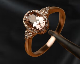 Morganite Ring Oval Cut Pink  Ring,14K Rose Gold Plated Engagement Ring,Solitaire Ring for her,gift for wife,Promise Ring,Vintage Style Ring
