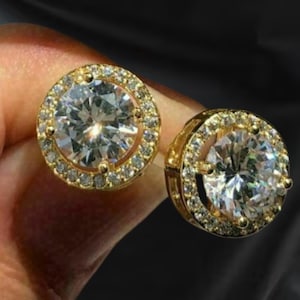 Moissanite Earring Studs, 14K yellow Gold Round Cut Moissanite Stud,925 Silver,Crystal Earrings Push back Earring, Moissanite Bridal Earring