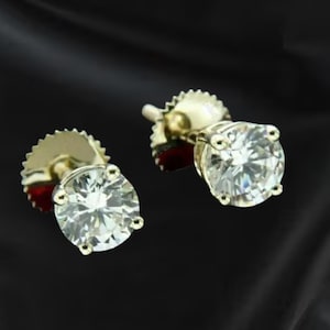 Moissanite Earring Stud,14K Yellow Gold Plated Round Cut Moissanite Stud,925 Silver,Push back Earring,Moissanite Bridal Earring,Gift For Her