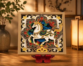 Layered Horse Wall Art, Dunhuang Inspired Horse Decor, Divine Steed Wooden Artwork, Feng Shui Horse Gift, Chinese Home Decor