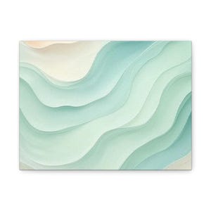 Coastal Abstract Wave Canvas Wall Art  Neutral Ocean-Inspired Print | Soft Minimalist Blue and Beige Modern Decor for Bedroom or Living Room
